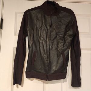 Cyrus brown and black 100% leather front fitted jacket L